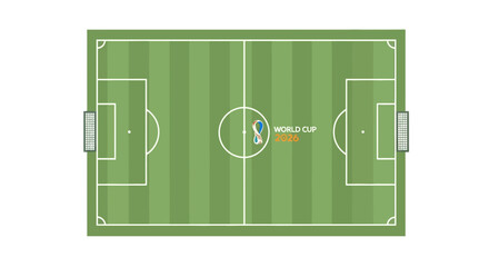Top View Soccer Field with World Cup Logo and Goal © Anisah