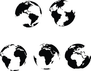 Obraz premium Stylized black and white globes depicting continents and oceans