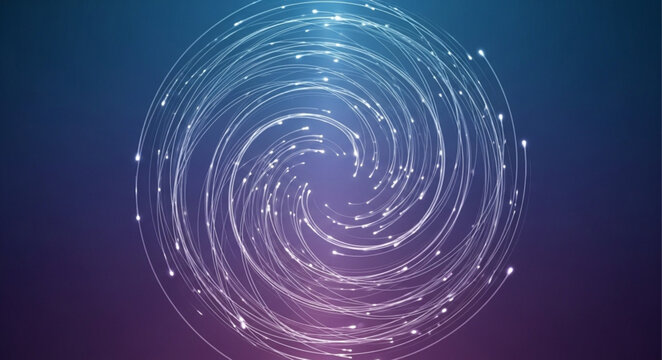 Abstract swirling digital energy vortex with glowing particles.