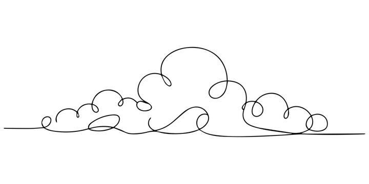 Cloud continuous one line drawing. Clouds in the sky, Minimalist cloud outline continuous one line drawing isolated on transparent background. EPS 10, Single continuous line art rainy cloud. Cloudy on