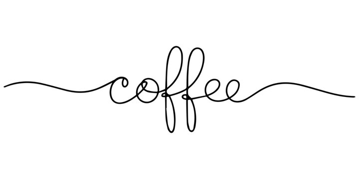 Coffee word written continuous one line drawing, Continuous line drawing text with an arrow - coffee. Sign showing direction. Minimalist vector lettering isolated on white background for banner, post