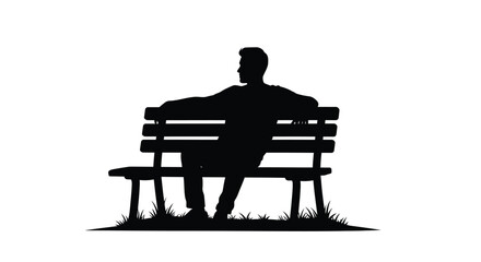 A man sits thoughtfully on a park bench a striking silhouette © MdGolam