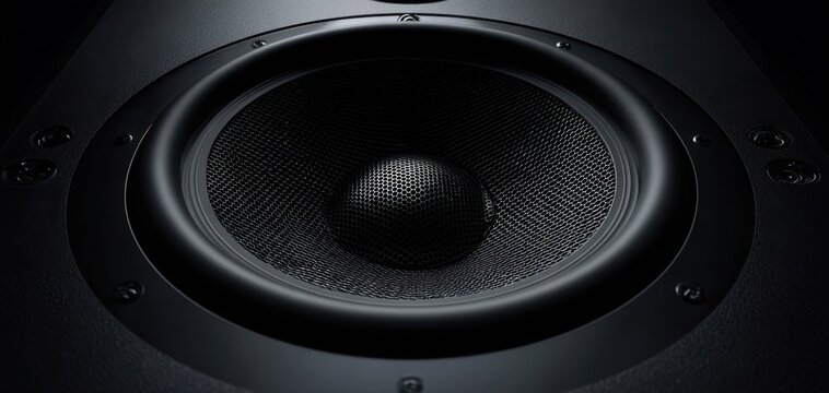 The Speaker Woofer Close-Up in Dramatic Low-Key Lighting for Audio Equipment