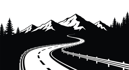 Winding road through mountains with trees a striking silhouette © MdGolam