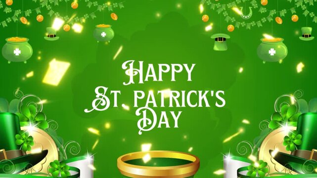 Happy St. Patrick's Day Festive Motion Background with Gold Coins and Leprechaun Hats