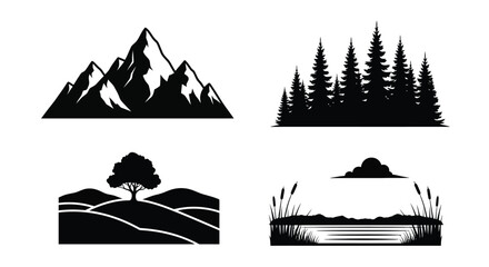 Mountain forest and landscape elements presented as a bold silhouette © MdGolam