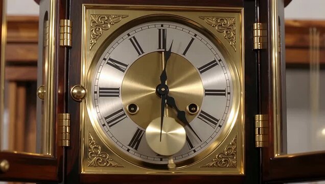 Close-up of a Beautiful Antique Clock Showing Time Passing Slowly.