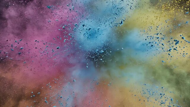 Vibrant colors explode outwards in a dynamic, chaotic burst against a dark backdrop