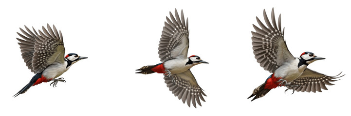 Fototapeta premium Woodpecker in Flight – Vibrant Bird, Animal Movement, and Nature Action Concept
