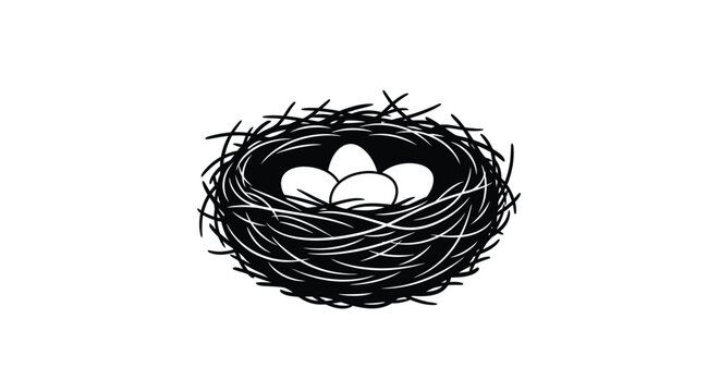 A bird s nest with eggs depicted in a striking silhouette
