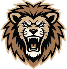 Fototapeta premium Roaring lion head mascot logo for sports and gaming teams featuring aggressive expression and sharp mane.