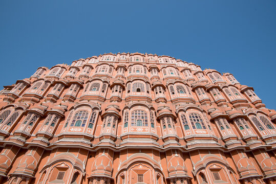 Hawa mahal, the palace of winds, a famous pink sandstone landmark in jaipur, india, featuring its unique facade and jharokhas