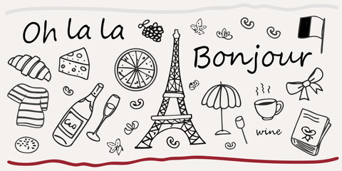 Parisian doodles a sketch of french icons and handwritten text © AnupKumar