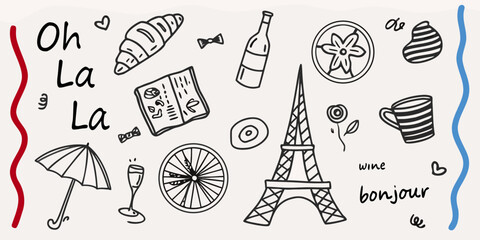 A whimsical black and white doodle collection evoking a french aesthetic © AnupKumar