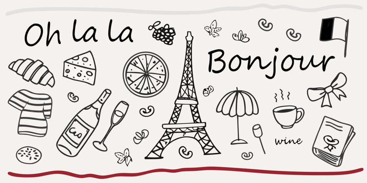 Parisian doodles a sketch of french icons and handwritten text