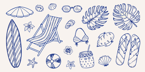 A collection of hand drawn beach and summer vacation themed illustrations © AnupKumar