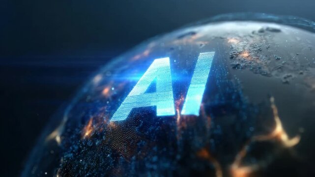AI and Global Connection: A captivating illustration showcases the fusion of artificial intelligence and the planet, symbolizing technological advancement and worldwide interconnectedness.