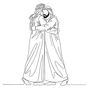 Traditional men hugging vector