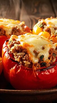 Delicious stuffed bell peppers with melted cheese on top
