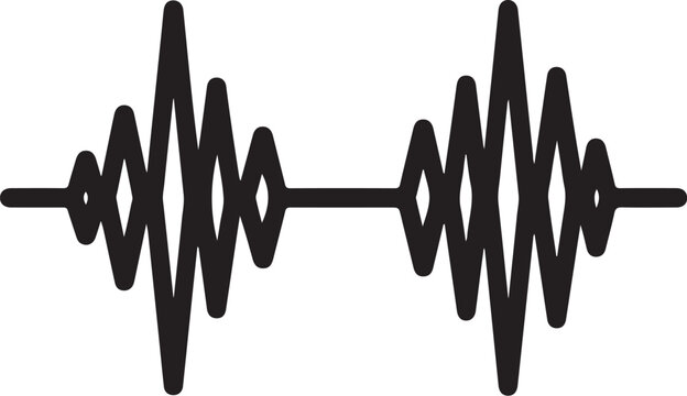 Sound wave, audio signal, music waveform, black vector icon