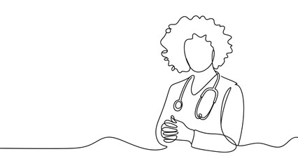 continuous line art doctor illustration with stethoscope, healthcare professional and medical support vector design © Mushtaq
