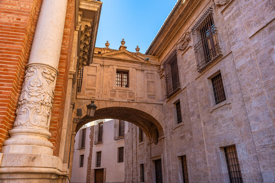 Arco Barchilla on the street of the same name in the historic center of the city of Valencia, Spain.