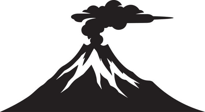 Black vector volcano icon with smoke