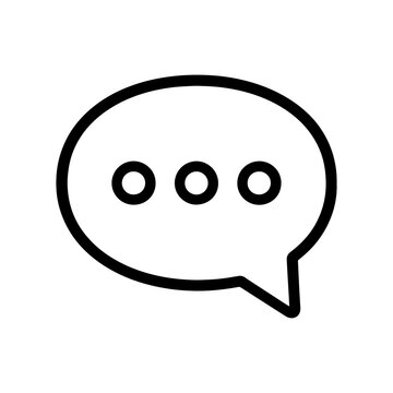 Round chat bubble icon with message dots in thin outline style. Clean minimal speech bubble design suitable for messaging platforms, mobile apps, social networks, and communication UI elements.