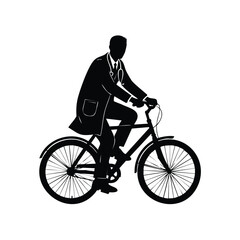 Obraz premium Silhouette of a doctor riding a bicycle in active healthy lifestyle concept