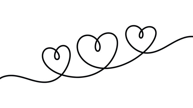 minimalist continuous line drawing of three hearts love romance concept simple outline vector illustration isolated