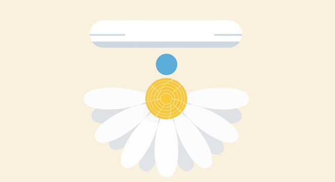 Daisy Flower with Falling Water Drop and Progress Bar, Simple Flat Design on Light Beige Background