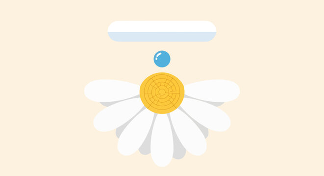 Daisy Flower with Falling Water Drop and Progress Bar, Simple Flat Design on Light Beige Background