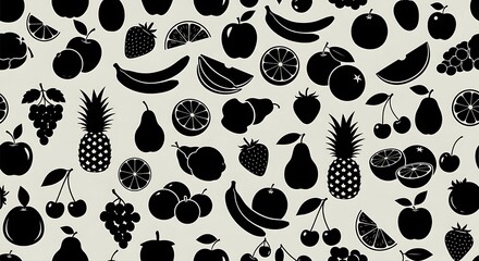 Fototapeta premium Black fruit icons on white.