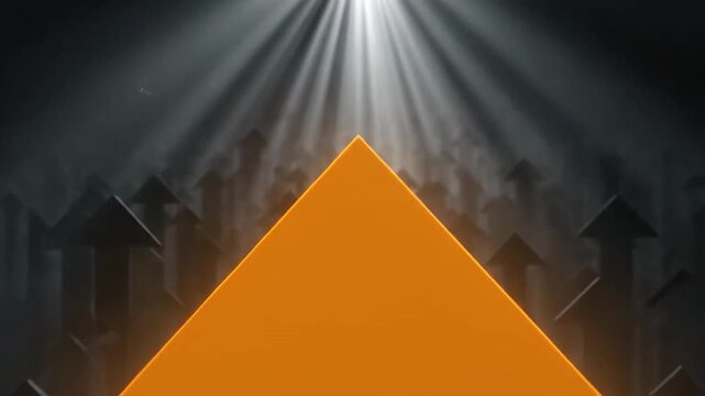 A single orange arrow stands out from a crowd of dark arrows