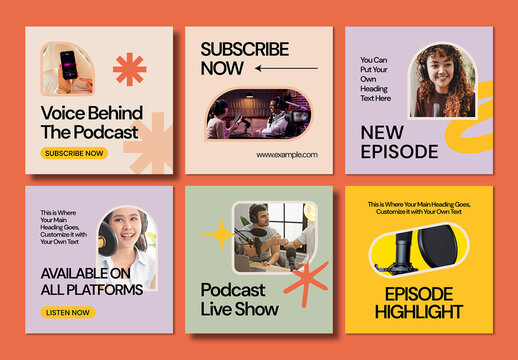 Creative Podcast Promotion Social Media Template Set