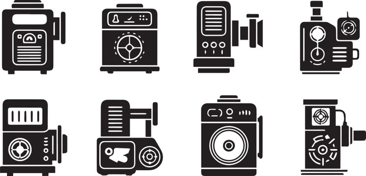 Vintage Cameras and Projectors Vector Icon Set