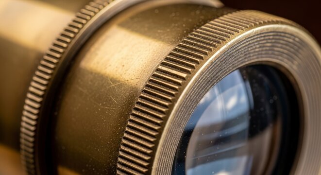 Close-up of antique camera lens.