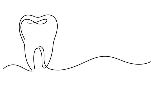 minimal tooth continuous line art dental care concept simple dentistry outline healthy smile symbol medical hygiene minimalist illustration