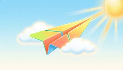 Fototapeta premium Paper Airplane Flying Through Sky Symbolizing Travel Dreams.