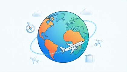 Naklejka premium Global Travel Around the World Concept With Airplane and Globe.