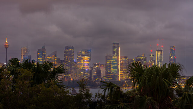 Sydney CBD at Night with Storm Clouds as seen from Mosman