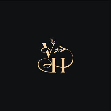 luxury feel with wavy line VH monogram elegant concept letter organic leaves wedding logo