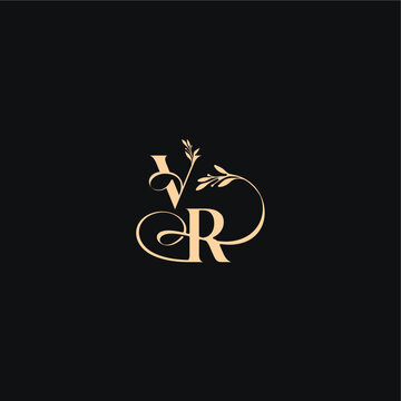 luxury feel with wavy line VR monogram elegant concept letter organic leaves wedding logo