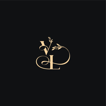 luxury feel with wavy line VL monogram elegant concept letter organic leaves wedding logo
