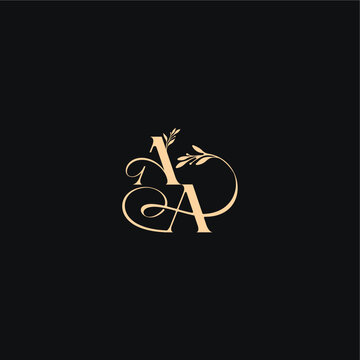 monogram elegant concept luxury feel with wavy line AA organic leaves wedding logo letter