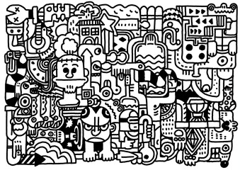 Obraz premium doodle hand drawn outline art icons and graphics funny