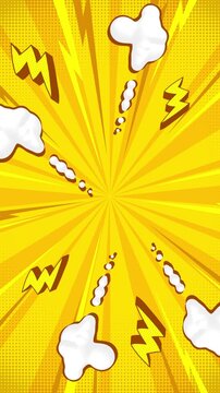Yellow pop art comic background with lightning bolts and radial stripes