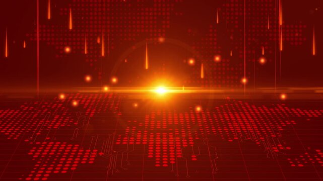 Red technology background showing global network and big data transfer