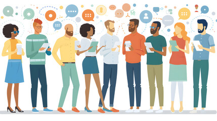 Diverse group of people communicating using digital devices