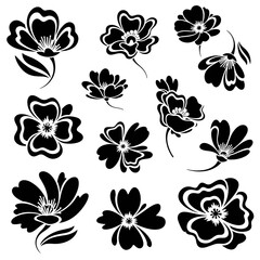 Obraz premium Diverse Black Flower and Leaf Silhouette Collection